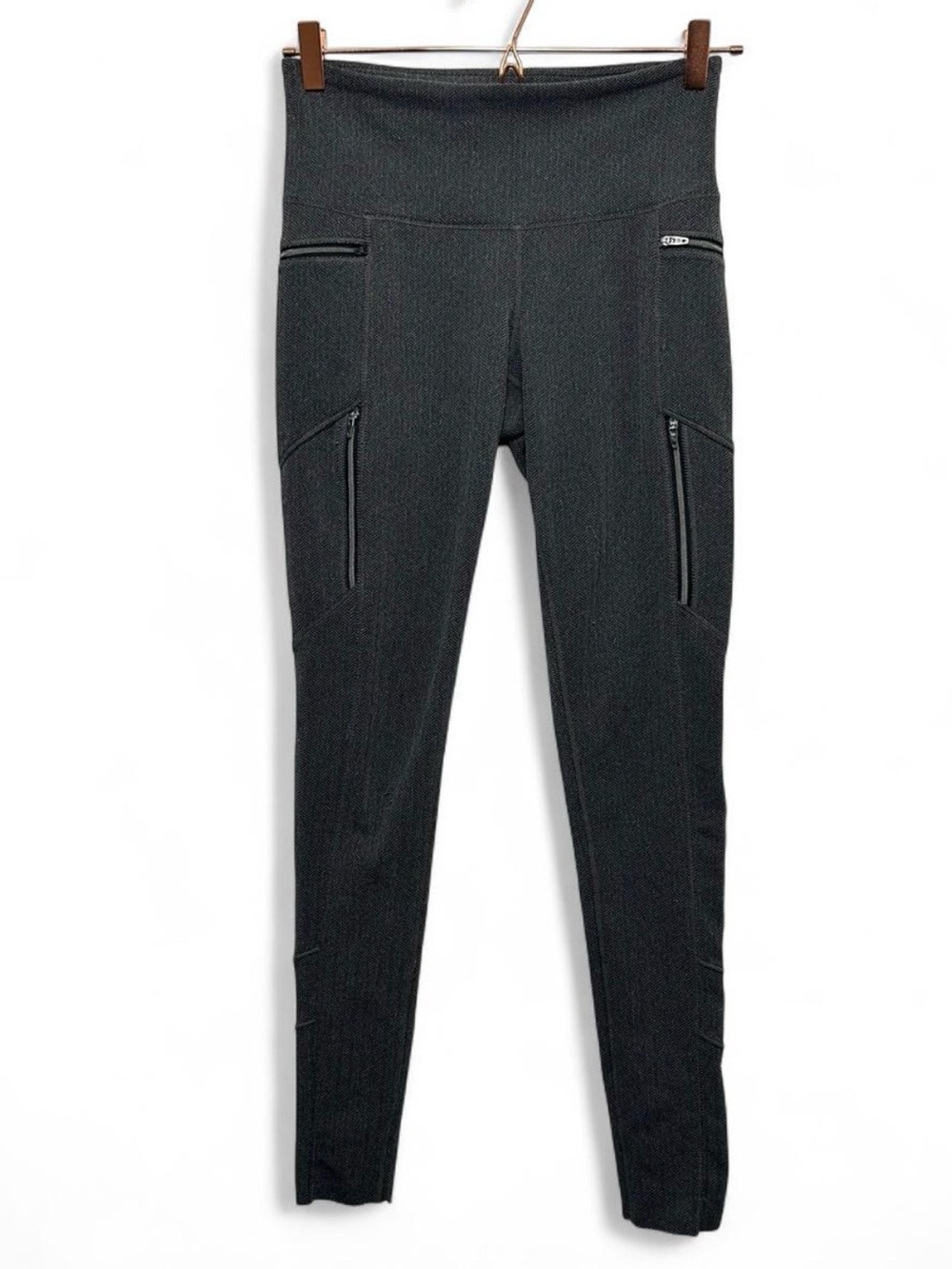 2014 Athleta Sly Drifter Leggings Small Gray Herringbone 4 Zip Pockets 243161
